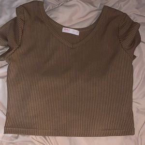 Brown V neck Cropped tee